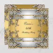 誕生日パーティーの招待金ゴールドとシルバー 招待状 (正面/裏面)