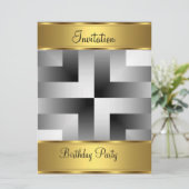 誕生日パーティーの招待金ゴールド誕生日パーティー 招待状 (スタンド正面)