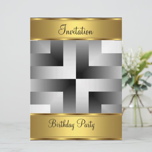 誕生日パーティーの招待金ゴールド誕生日パーティー 招待状 (スタンド正面)