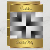 誕生日パーティーの招待金ゴールド誕生日パーティー 招待状 (正面/裏面)