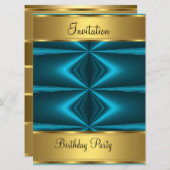 誕生日パーティーの招待金ゴールド誕生日パーティー 招待状 (正面/裏面)