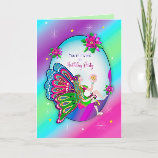 誕生日パーティーの招待魔法の蝶フェアリー カード (正面)