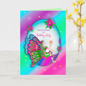 誕生日パーティーの招待魔法の蝶フェアリー カード (黄色い花)