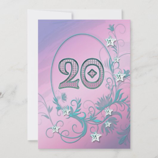 誕生日パーティーの招待20歳 招待状 (正面)