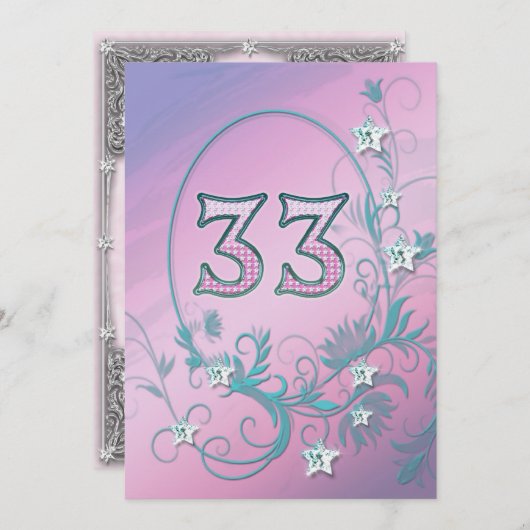 誕生日パーティーの招待33歳 招待状 (正面/裏面)