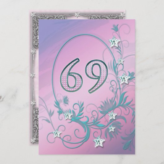 誕生日パーティーの招待69歳 招待状 (正面/裏面)