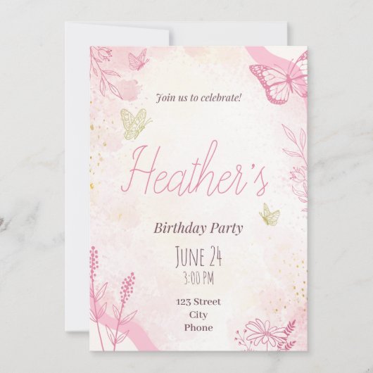 誕生日パーティーの招待 – カスタム – 情報の追加 招待状 (正面)