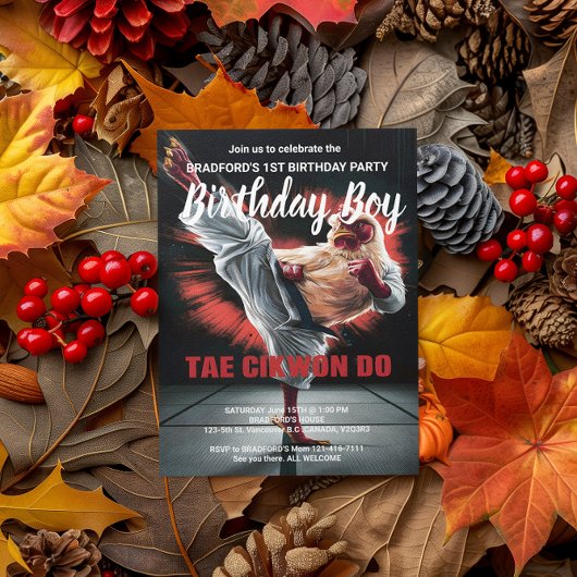 誕生日パーティーの招待　キックするチキン　パンチバッグ ポストカード