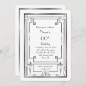 誕生日パーティーの招待,グレートギャツビー,シルバー,白 招待状 (正面/裏面)