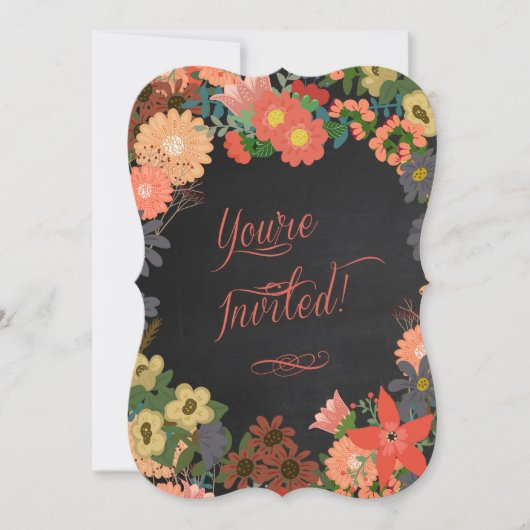 誕生日パーティーの招待，コーラル，黒い黒板 招待状 (正面)