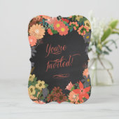 誕生日パーティーの招待，コーラル，黒い黒板 招待状 (スタンド正面)