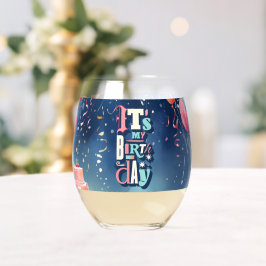 誕生日パーティーの招待 ステムなしワイングラス