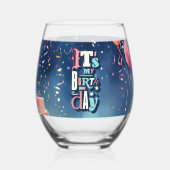 誕生日パーティーの招待 ステムなしワイングラス (裏面)