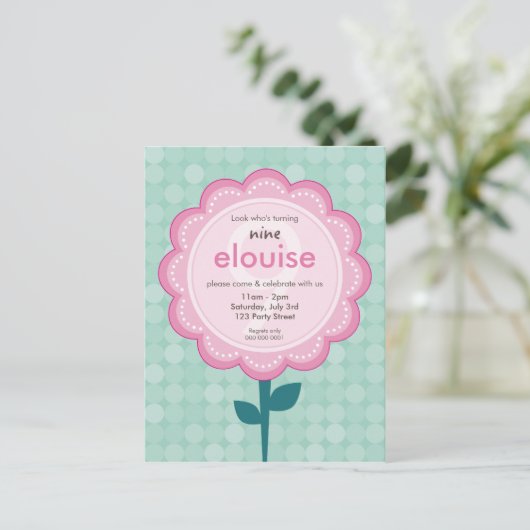 誕生日パーティーの招待::デイジー3 インビテーションポストカード (スタンド正面)