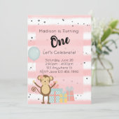誕生日パーティーの招待 – ピンク1歳の誕生日 招待状 (スタンド正面)