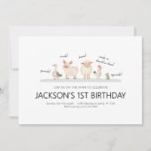 誕生日パーティーの招待 – ファームアニマルテーマ 招待状 (正面)