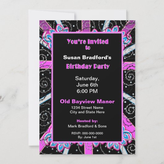 誕生日パーティーの招待 – ブロードウェイチケットスタイル 招待状 (裏面)