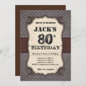 誕生日パーティーの招待、ヴィンテージ茶色 招待状 (正面/裏面)