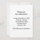 誕生日パーティーの招待，両面，パンダブラック 招待状 (裏面)