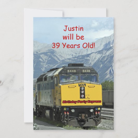 誕生日パーティーの招待、両面、黄色の列車 招待状 (正面)