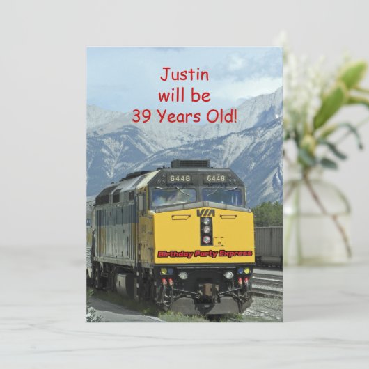 誕生日パーティーの招待、両面、黄色の列車 招待状 (スタンド正面)