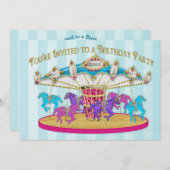 誕生日パーティーの招待 – 回転木馬 – 子供 招待状 (正面/裏面)
