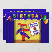 誕生日パーティーの招待 – 年齢6 – 人形ステージ 招待状 (正面/裏面)