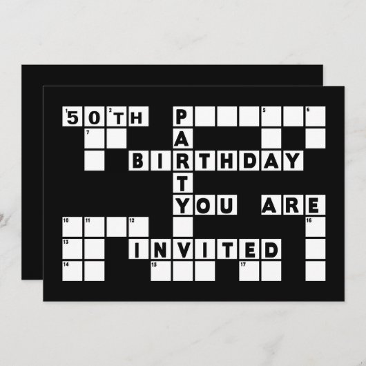 誕生日パーティーの招待(年齢 – クロスワード) 招待状 (正面/裏面)