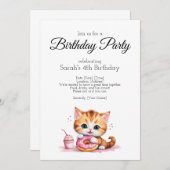 誕生日パーティーの招待、水彩ベビー猫 招待状 (正面/裏面)