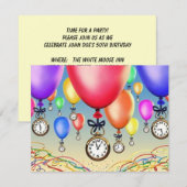 誕生日パーティーの招待~風船と時計！ 招待状 (正面/裏面)