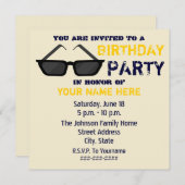 誕生日パーティーの招待-黒いサングラス 招待状 (正面/裏面)