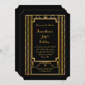 誕生日パーティーの招素晴らし待マン、ギャツビー、ブラック 招待状 (正面/裏面)