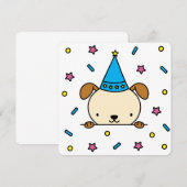 誕生日パーティーの犬のイラストに紙吹雪を振りまく 招待状 (正面/裏面)