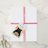 誕生日パーティーの猫ケーキと風船 ギフトタグ (より糸付き)