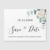 誕生日パーティーの白いフローラの緑は日付を保存 (正面)