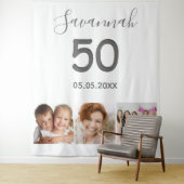 誕生日パーティーの白い写真のコラージュの白い名前 タペストリー (インサイチュ)
