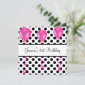 誕生日パーティーの白黒スポットピンクバルーン 招待状 (スタンド正面)