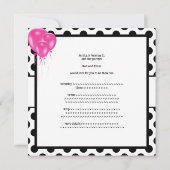 誕生日パーティーの白黒スポットピンクバルーン 招待状 (裏面)