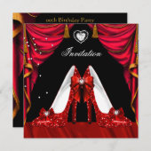 誕生日パーティーの赤と金の靴 招待状 (正面/裏面)