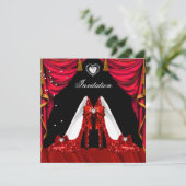 誕生日パーティーの赤と金の靴 招待状 (スタンド正面)