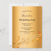 誕生日パーティーの金ゴールド音楽ノート魅惑的な 招待状 (正面)