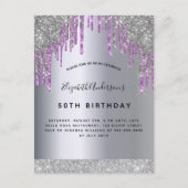 誕生日パーティーの銀と紫の輝き ポストカード (正面)