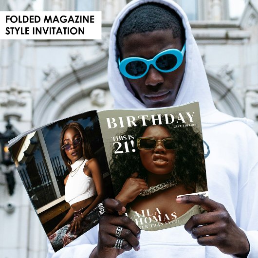 誕生日パーティーの雑誌の表紙の写真の招待状 カード