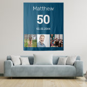 誕生日パーティーの青い写真の名前の男性 タペストリー