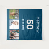 誕生日パーティーの青い写真名男性 タペストリー (正面(横))