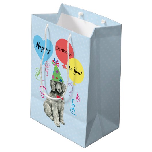 誕生日パーティーの風船がプードル ミディアムペーパーバッグ (裏面アングル)
