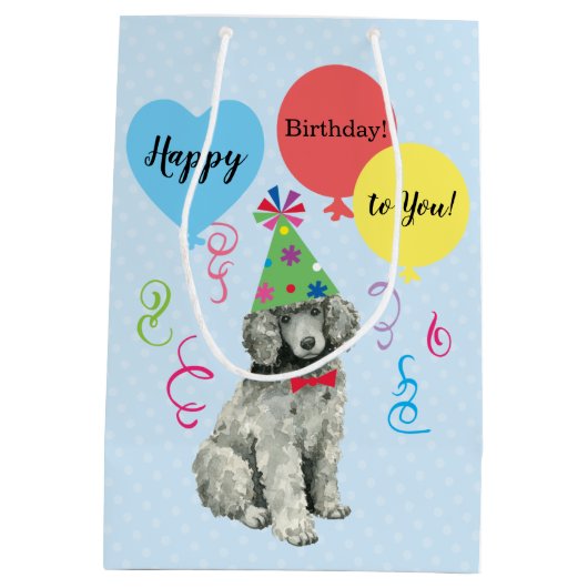 誕生日パーティーの風船がプードル ミディアムペーパーバッグ (裏面)