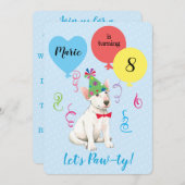 誕生日パーティーの風船とブルテリア 招待状 (正面/裏面)