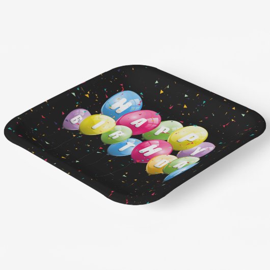 誕生日パーティーの風船と紙吹雪 ペーパープレート (傾斜あり)