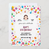 誕生日パーティーの風船と贈り物パーソナライズされた 招待状 (正面/裏面)